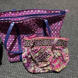 Pink and Purple Patterned Tote and Handbag Set